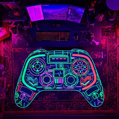 Gaming Rug for Boys Room Decor, Gamer Rugs Glow in The Blacklight Video Game Carpet Teens Playroom Non-Slip Area Rug Game Bedroom Floor Casual Mat (60"x39")