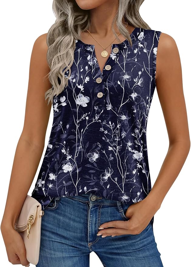 Zeagoo Womens Tank Tops Summer Sleeveless Tops Loose Button Henley Shirts Crew Neck Dress Casual 2026 Clothes