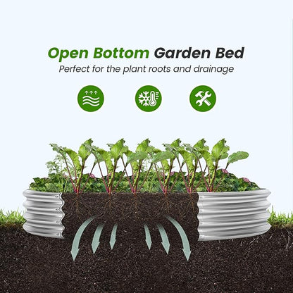 Land Guard 3×3×1ft Galvanized Raised Garden Bed Kit, Round Galvanized Planter Raised Garden Boxes Outdoor, Large Metal Raised Garden Beds for Vegetables, Silver