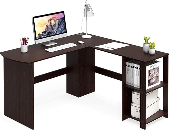 SHW L-Shaped Home Office Wood Corner Desk, Espresso