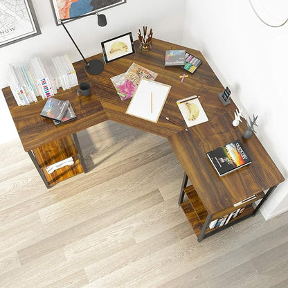 Elephance L-Shaped Desk with Shelves, Computer Corner Desk, Home Office Writing Workstation, Gaming Desk PC Laptop Table with Storage