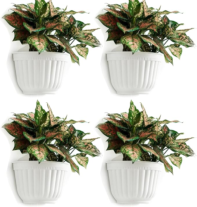 ORIMERC 4 Pack White Wall Planter Pots Vertical Living Wall Hanging Planters Wall Mounted Planter Holder with Drainage Hole for Indoor Outdoor Plants Wall Decor with Hooks/Screws