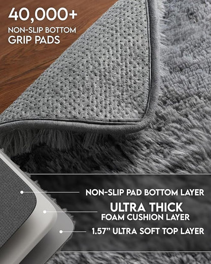Ophanie Grey Machine Washable 3 x 5 Feet Rugs for Bedroom, Fluffy Shaggy Bedside Floor Dorm Area Rug, Soft Fuzzy Non-Slip Indoor Room Carpet for Kids Boys Girls Teen Home Decor Aesthetic, Nursery