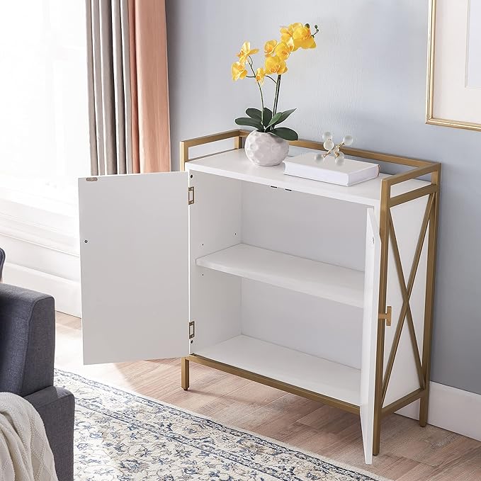 Leick Home 9200-WTGL Claudette Mixed Metal and Wood Foyer Hall Cabinet, White/gold