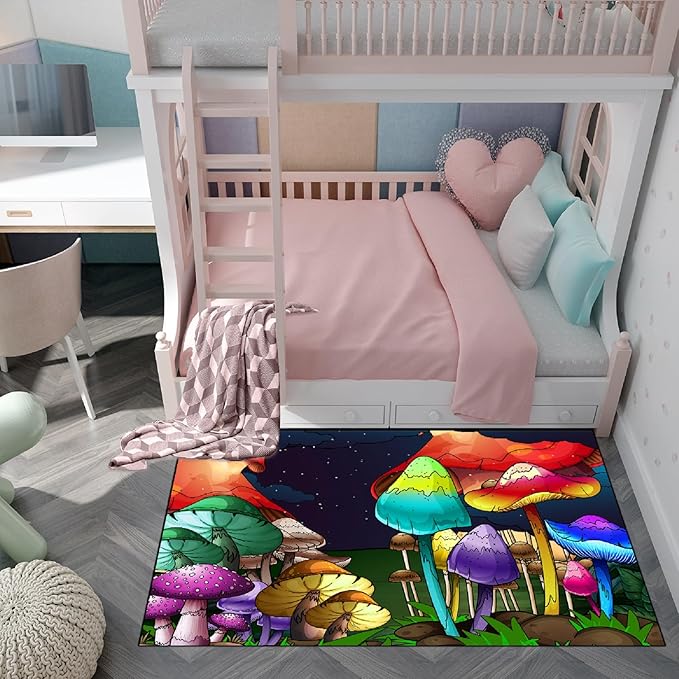 Mushroom Rugs for Bedroom Fantasy Mushroom Prints Rugs for Bedroom Mushroom Area Rugs for Girls Bedroom for Home Dining Living Room Rugs, 3'×5'