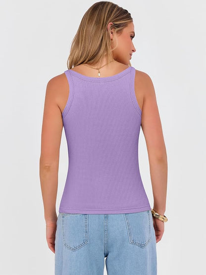 ANRABESS V Neck Tank Tops for Women Ribbed Knit Camisole 2026 Summer Casual Sleeveless Slim Fitted Basic Cami Shirts Clothes
