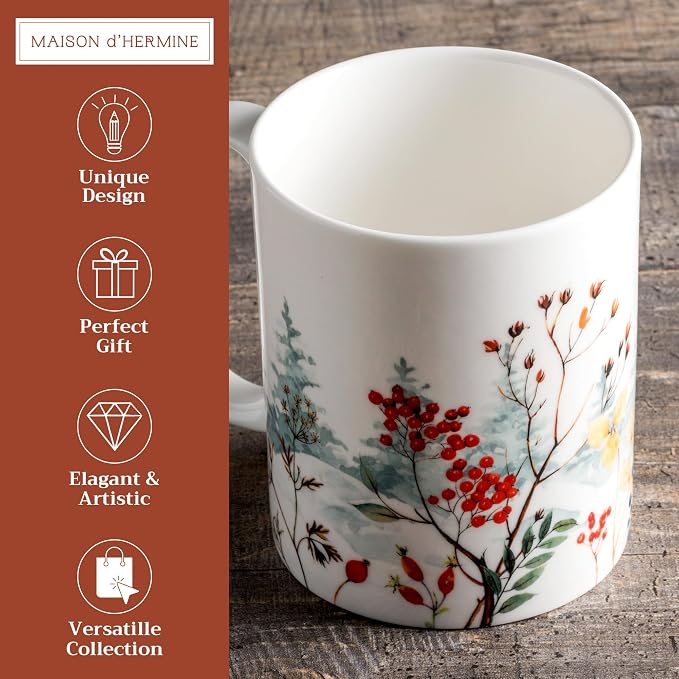 Maison d' Hermine Coffee Mug with Handles Tea Cups (12 Ounce, Pack of 1) | Fine Bone China Coffee Mugs for Hot Beverages Cappuccino Latte Home Restaurant Hotel Spring Summer -Morzine - Chamonix