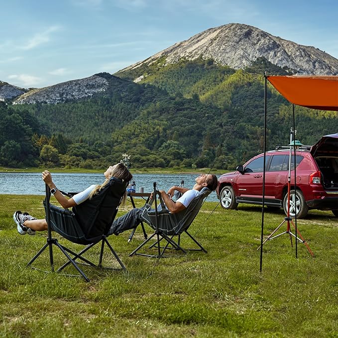 TIMBER RIDGE Hammock Camping Chair with Adjustable Backrest, Heavy Duty Folding Hammock Chair Supports 300lbs, Portable Hammock Chair for Camping, Travelling and Patio, Grey 2 Pack
