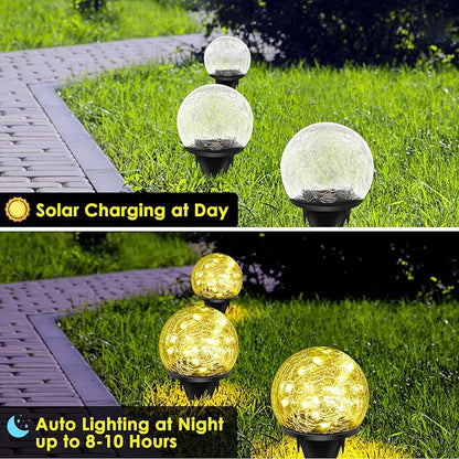 2 Pack 60 LED Solar Garden Lights Outdoor Decoration, Cracked Glass Solar Globe Lights, Upgraded Waterproof Warm White Ball Lights for Yard Pathway Patio Halloween Christmas Outside Decor