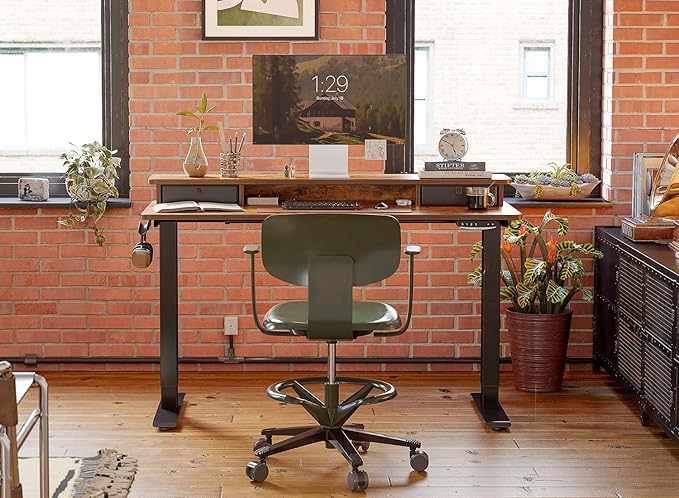 FEZIBO 40 x 24 Inch Height Adjustable Electric Standing Desk with Double Drawer, Stand Up Desk with Storage Shelf, Sit Stand Desk, Rustic Brown