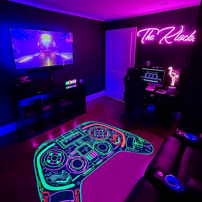 Gaming Rug for Boys Room Decor, Gamer Rugs Glow in The Blacklight Video Game Carpet Teens Playroom Non-Slip Area Rug Game Bedroom Floor Casual Mat (60"x39")