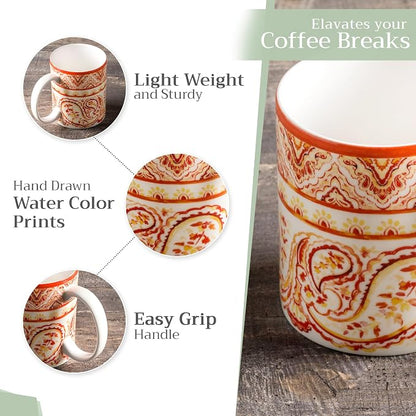 Maison d' Hermine Coffee Mug with Handles Tea Cups (15 Ounce, Pack of 1) | Fine Bone China Coffee Mugs for Hot Beverages Cappuccino Latte Home Hotel Spring Summer -Palatial Paisley - Paisley Autumn