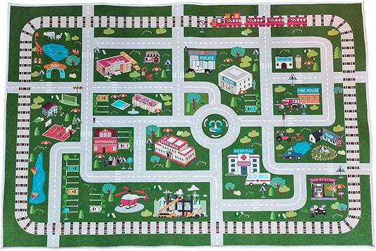 Kids Rug,Playroom Car Rug Play Mat,City Life Road Rug for Cars,Fun City Map for Track Toys,Carpet for Bedroom Boys (4'x2'7")