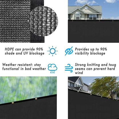 UPGRADE Privacy Fence Screen 3'x26' Black Outdoor 90% Visibility Blockage 170 GSM Mesh Shade Cover Panels for Backyard,Balcony,Home Decoration with Zip Ties,Customized Avaliable