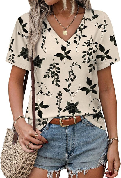 Alaroo Womens Summer Tops 2026 V Neck Short Sleeve Shirts Trendy Dressy Casual Vacation Outfits Printed