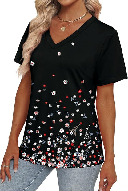 Alaroo Womens Summer Tops 2026 V Neck Short Sleeve Shirts Trendy Dressy Casual Vacation Outfits Printed