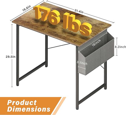 YSSOA Computer Desk Home Office Work Study Writing Modern Simple Table with Headphone Hooks, 32 Inch, Deep Brown