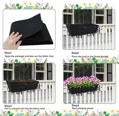 2PCS 30Inch Rectangle Window Box Liner Felt Planter Basket Liner Insert Black Plant Container Liners Non Woven Fabric Liner for Garden Fence Wall Railing Hanging Flower Pot - Avoid Bird Nesting