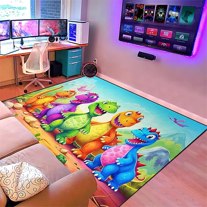 Dinosaur Carpet for Boys Room - Dinosaur Rugs for Boys Bedroom Cartoon Dinosaur Rug Kids Rugs for Bedroom Cute Dinosaur Area Rug for Living Room Bedroom Kids Room,2'5''×4'