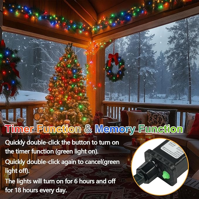 Connectable 200 LED Christmas Lights Indoor Outdoor with Timer, 66FT 13 Modes Multicolor String Lights Waterproof, Twinkle Fairy Lights Plug in Clear Wire for Christmas Tree, Bedroom, Classroom Decor