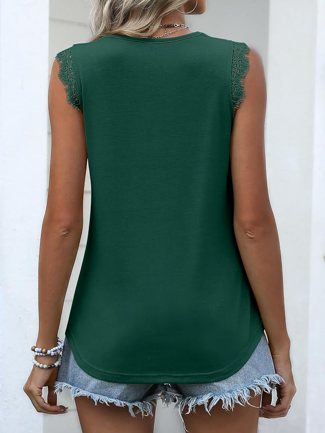 ANRABESS Womens Lace Trim Tank Tops V Neck Sleeveless Shirts 2026 Summer Casual Trendy Dressy Cami Top