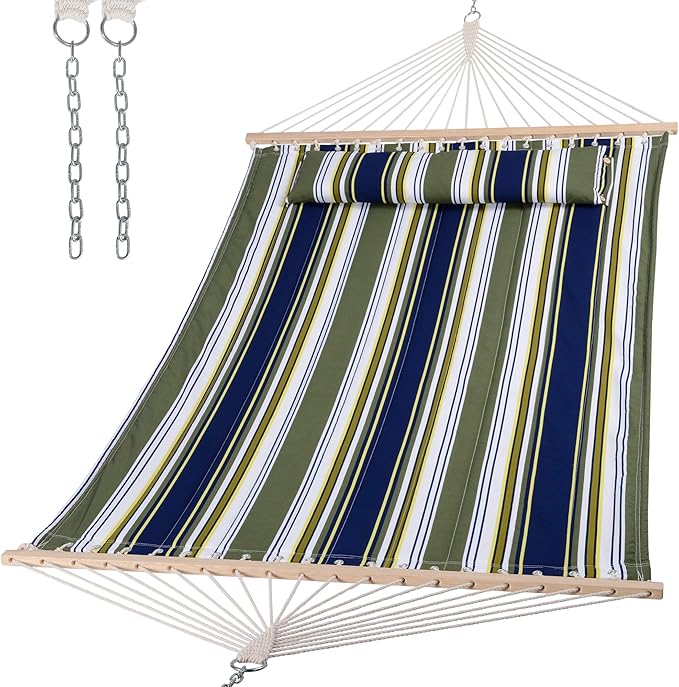 SUNCREAT Double Hammocks 2 Person with Extra Large Pillow, Non Fading Tree Hammocks for Outside, Blue&Aqua