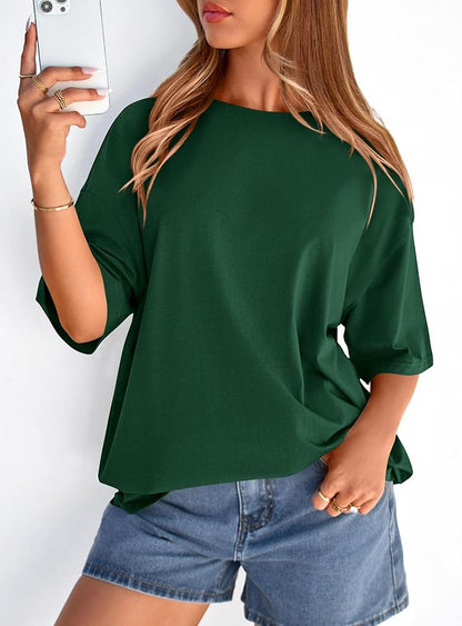PRETTYGARDEN Womens 2026 Spring Going Out Tops Casual Short Sleeve Crewneck Loose Fit Basic Oversized T Shirts Summer Outfits
