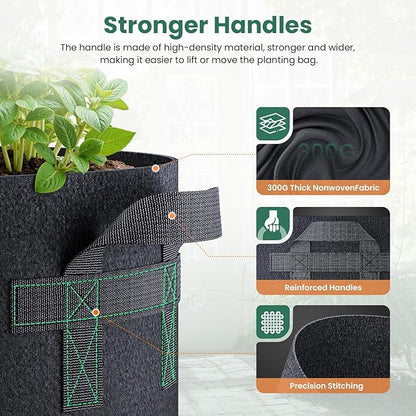 10 Pack 5 Gallon Grow Bags, Thickened Nonwoven Fabric Planter Pots with Handles, Heavy Duty 300G Garden Pots for Tomato, Potato and Vegetable