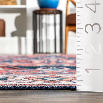 nuLOOM 4x6 Machine Washable Rain Haven Vintage Medallion Area Rug, Rust, Traditional Faded Design, Non-Slip Backing, Stain Resistant, For Bedroom, Dining Room, Living Room, Kitchen