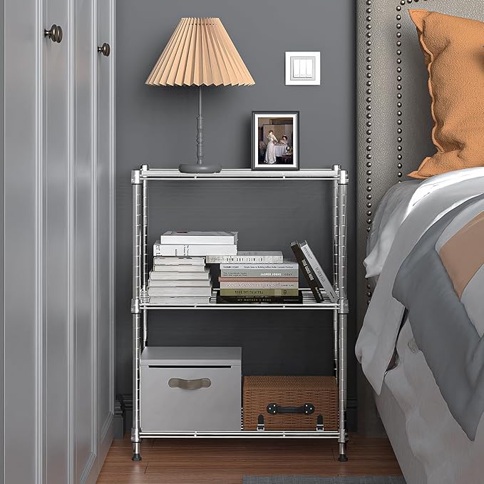 450 lbs Wire Storage Shelving 3-Tier Utility Shelving Unit Steel Organizer Wire Rack for Home,Kitchen,Office,Chrome(11.8" D x 17.7" W x 26.4" H)