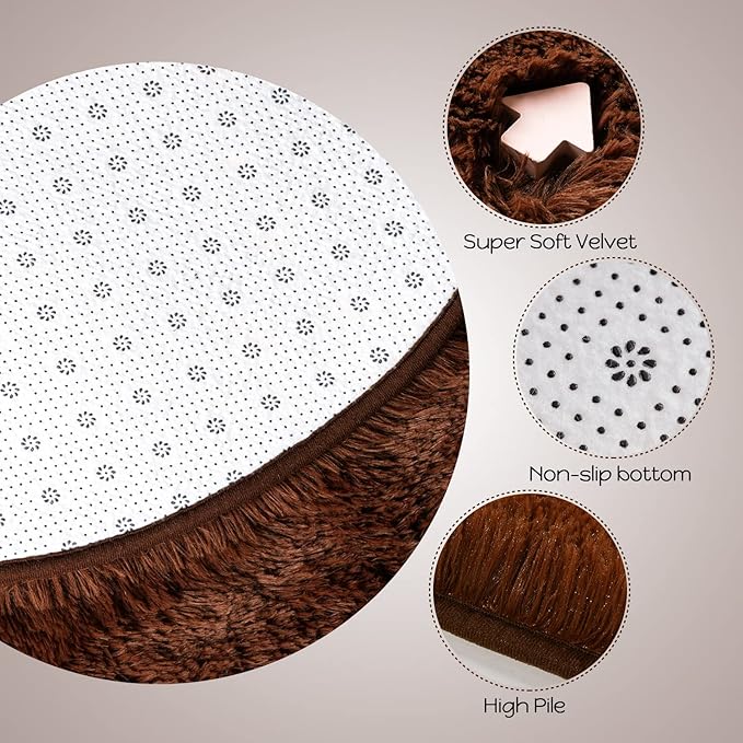 Merelax Soft Shaggy Rug for Kids Bedroom Oval 2.6'x5.3' Brown Plush Fluffy Carpet for Living Room, Furry Carpet for Teen Girls Room, Anti-skid Fuzzy Comfy Rug for Nursery Decor Cute Baby Play Mat