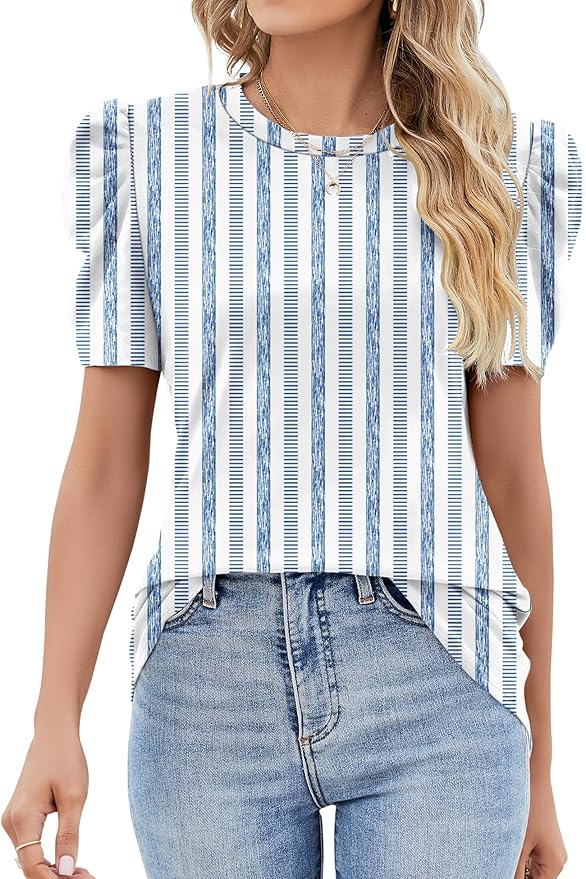 Ivicoer Puff Short Sleeve Shirt for Women Eyelet Tops Summer Crewneck Blouse Loose Fit S-XXL