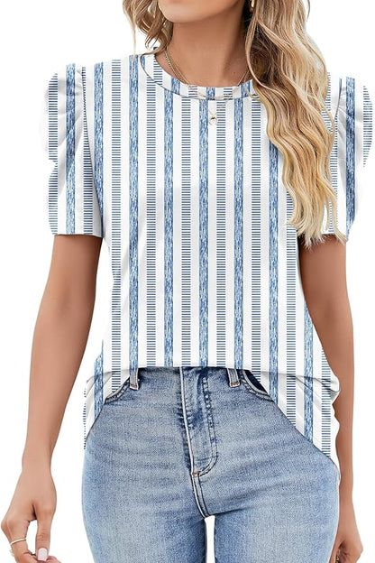Ivicoer Puff Short Sleeve Shirt for Women Eyelet Tops Summer Crewneck Blouse Loose Fit S-XXL