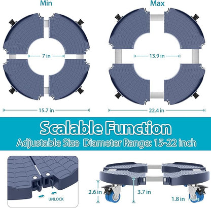 VANCASTLE Plant Caddy with Lockable Wheels Heavy Duty 450lbs Capacity, 15-22 Inch Adjustable Plant Stand with Wheels Rolling base, Plant Dolly for Flower Pot Mover Indoor Outdoor, Blue, 2 Pack