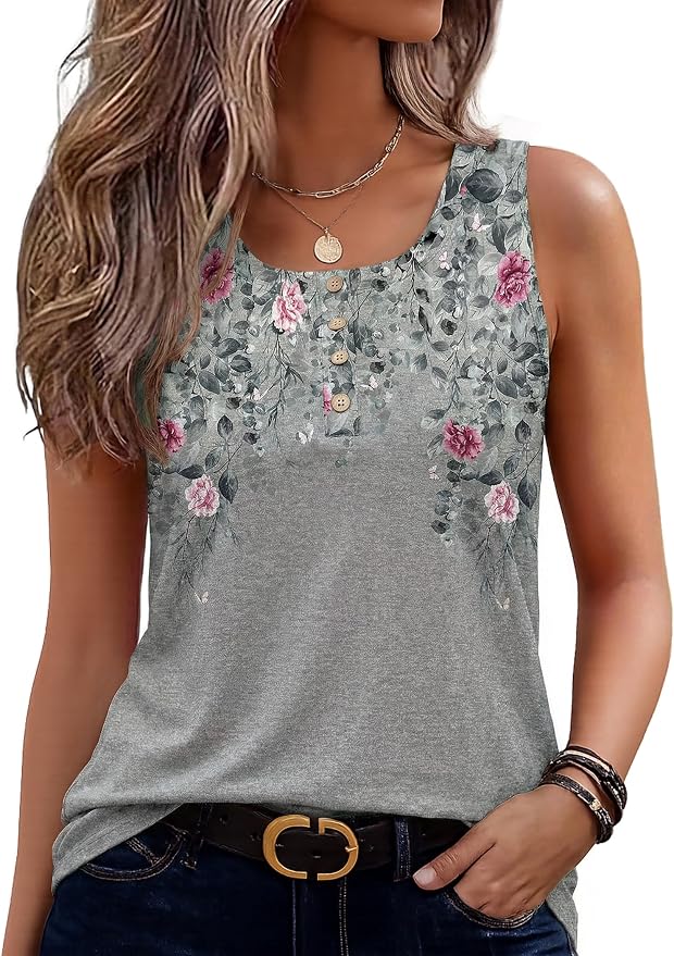 Zeagoo Womens Tank Tops Summer Sleeveless Tops Loose Button Henley Shirts Crew Neck Dress Casual 2026 Clothes