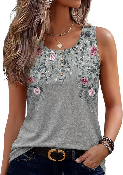 Zeagoo Womens Tank Tops Summer Sleeveless Tops Loose Button Henley Shirts Crew Neck Dress Casual 2026 Clothes