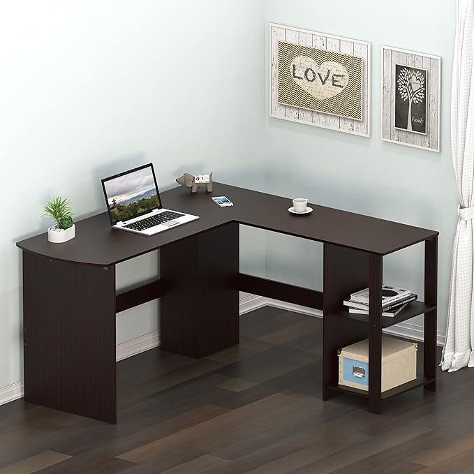 SHW L-Shaped Home Office Wood Corner Desk, Espresso
