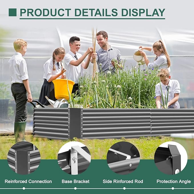 Land Guard 8×4×2 ft Galvanized Raised Garden Bed Kit, Galvanized Planter Raised Garden Boxes Outdoor, Large Metal Raised Garden Beds for Vegetables(Grey)…