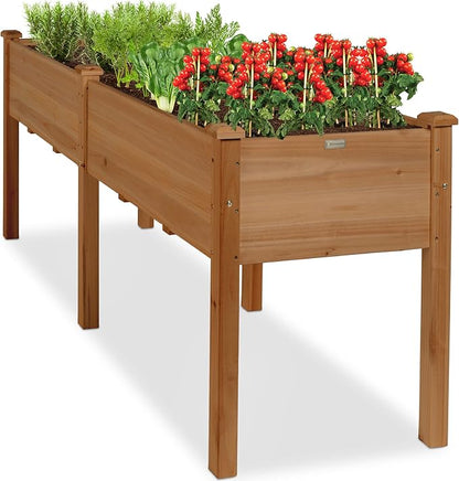 Best Choice Products 72x24x30in Raised Garden Bed, Elevated Wood Planter Box Stand for Backyard, Patio, Balcony w/Divider Panel, 6 Legs, 300lb Capacity - Acorn Brown