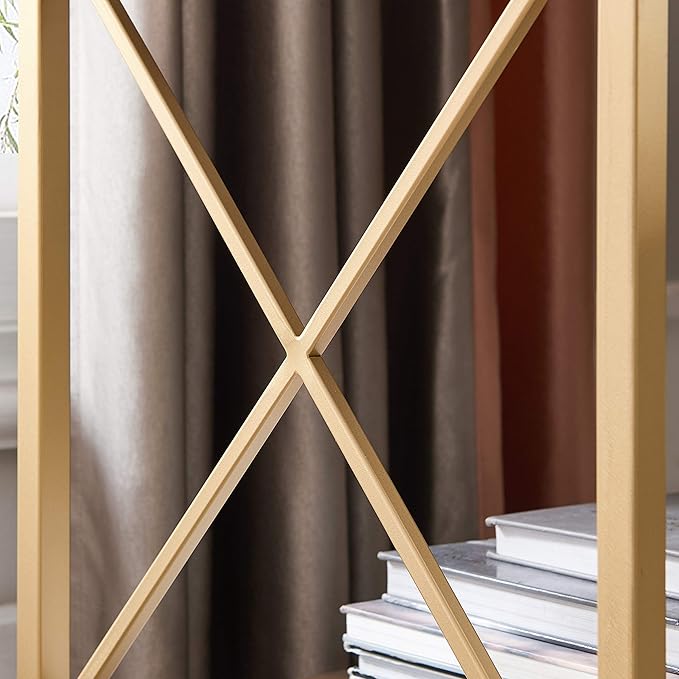 Leick Home 9069-WA One Drawer Nightstand Side Table Contemporary Modern USB-C Fast Charging Station A/C USB Charging Port Integrated Durable Solid Metal Wood Living Room Bedroom Office Walnut and Gold
