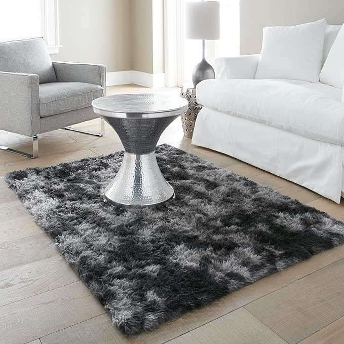 Ophanie Rugs for Bedroom, Machine Washable Fluffy Shaggy Soft Area Rug, Non-Slip Indoor Floor Carpet for Living Room, Kids Boys Teen Dorm Home Decor Aesthetic, Nursery, 4x6 Feet Black and Grey