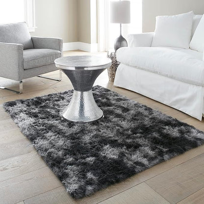Ophanie Rugs for Bedroom, Machine Washable Fluffy Shaggy Soft Area Rug, Non-Slip Indoor Floor Carpet for Living Room, Kids Boys Teen Dorm Home Decor Aesthetic, Nursery, 4x6 Feet Black and Grey