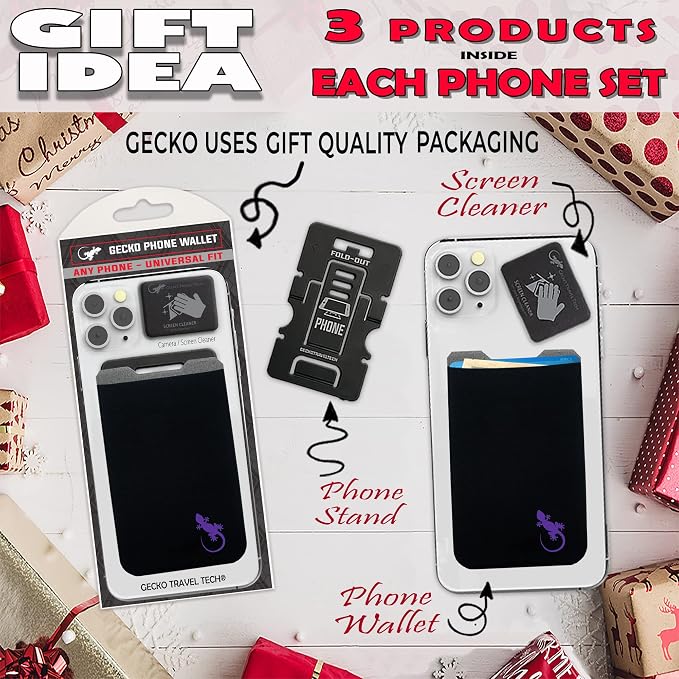 Phone Wallet - Adhesive Card Holder - Cell Phone Pouch - Stick on Lycra Pocket by Gecko - Carry Credit Cards and Cash