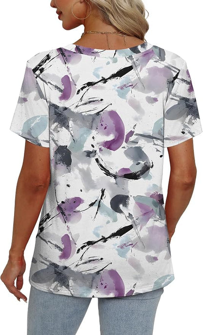 Alaroo Womens Summer Tops 2026 V Neck Short Sleeve Shirts Trendy Dressy Casual Vacation Outfits Printed