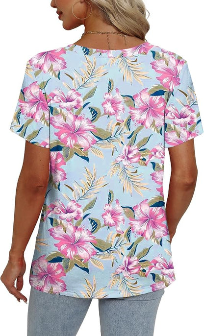 Alaroo Womens Summer Tops 2026 V Neck Short Sleeve Shirts Trendy Dressy Casual Vacation Outfits Printed