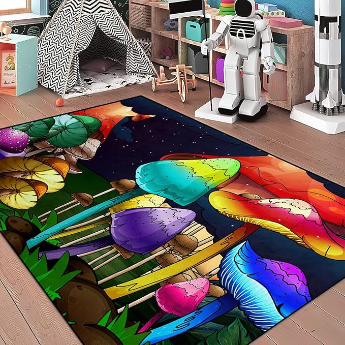 Mushroom Rugs for Bedroom Fantasy Mushroom Prints Rugs for Bedroom Mushroom Area Rugs for Girls Bedroom for Home Dining Living Room Rugs, 3'×5'