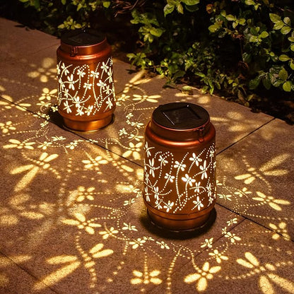 Dragonfly Birthday Gifts for Women Mom Grandma Solar Lanterns Outdoor Waterproof Garden Decor Metal Hanging LED Decorative Light for Patio Yard Lawn Backyard Front Porch Gardening Gifts