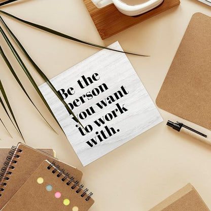Be The Person You Want to Work With Inspirational Wood Box Sign Desk Decor, Teamwork Motivational Themed Wooden Block Sign Decorations for Home Office Workplace Wall Tabletop Shelf Decor