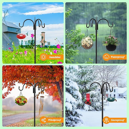 FEED GARDEN [Upgrade Version 76 Inch Three Shepherd Hooks for Outdoor,Bird Feeder Pole with 5 Prong Base, Adjustable Shepard Hooks for Hanging Plant, Solar Lanterns, Wind Chimes, 2 Pack