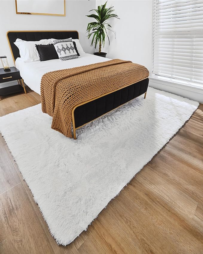 Ophanie Machine Washable 5 x 8 Rugs for Living Room,White,Large Fluffy Fuzzy Plush Shag Shag Comfy Soft，Non-Slip Indoor Floor Carpet,for Kids Boys Girls Dorm，Room,Bedroom,Playroom，Home Decor Aesthetic
